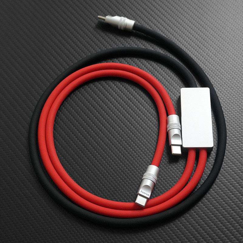 Red and black ChubbyCable 2-in-1 universal charging cable