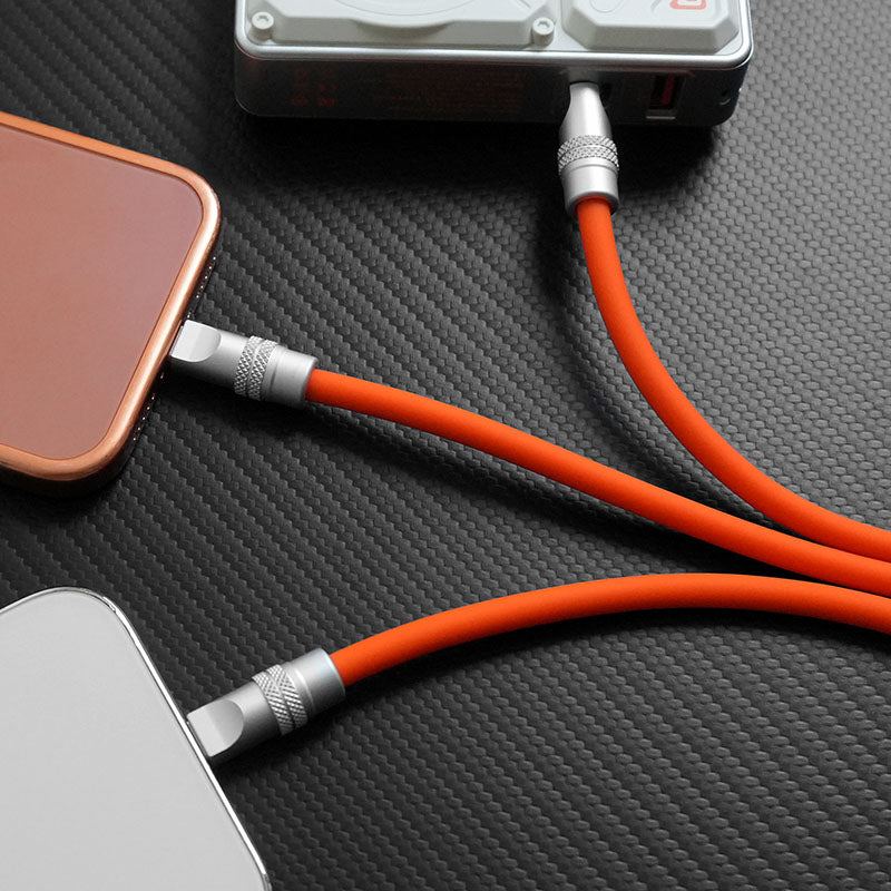 Orange 2-in-1 ChubbyCable charging two smartphones