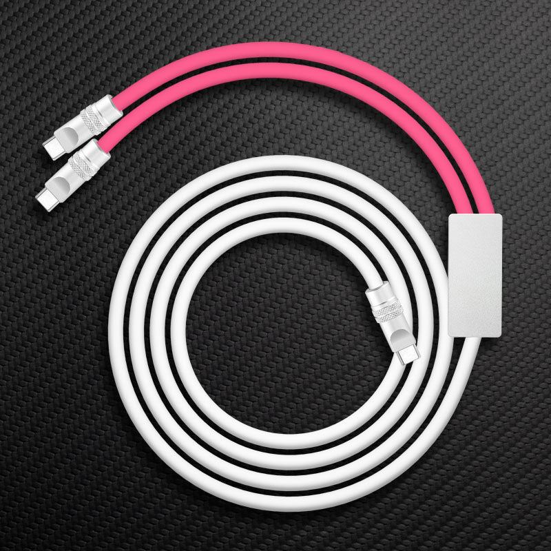 Pink and white dual-connector charging cable with USB-C ends.