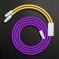 Purple and yellow charging cable with metallic ends.
