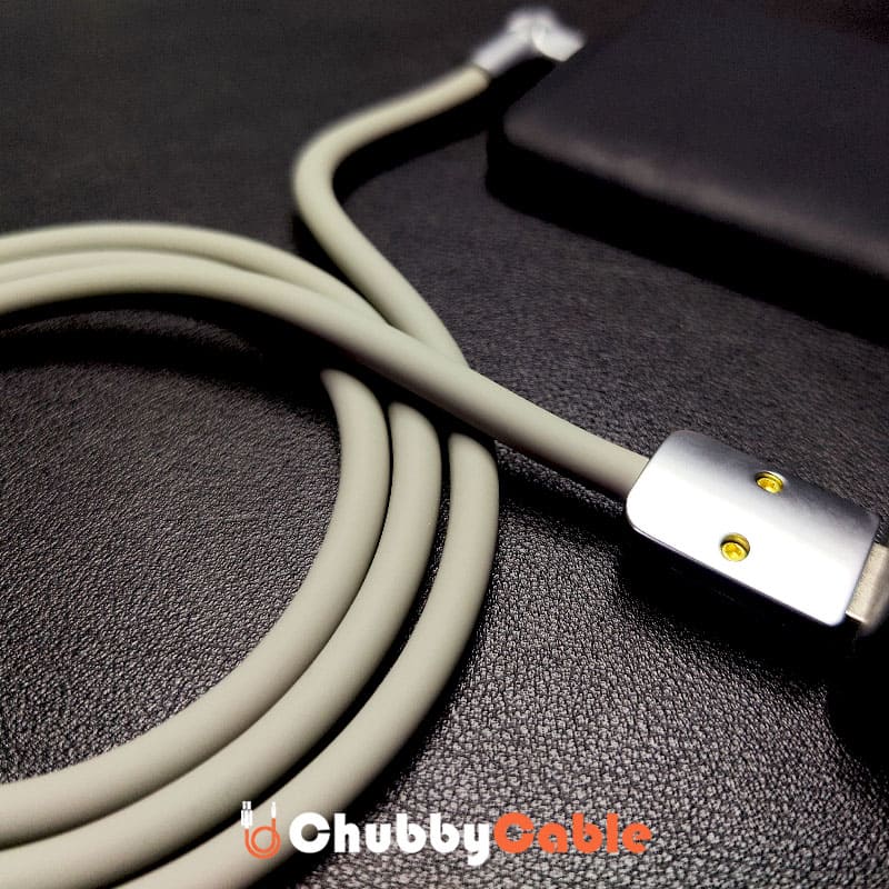 Grey silicone fast charging cable with durable metal connector housing