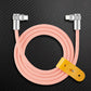 Pink right-angle USB-C to Lightning cable with a yellow leather strap