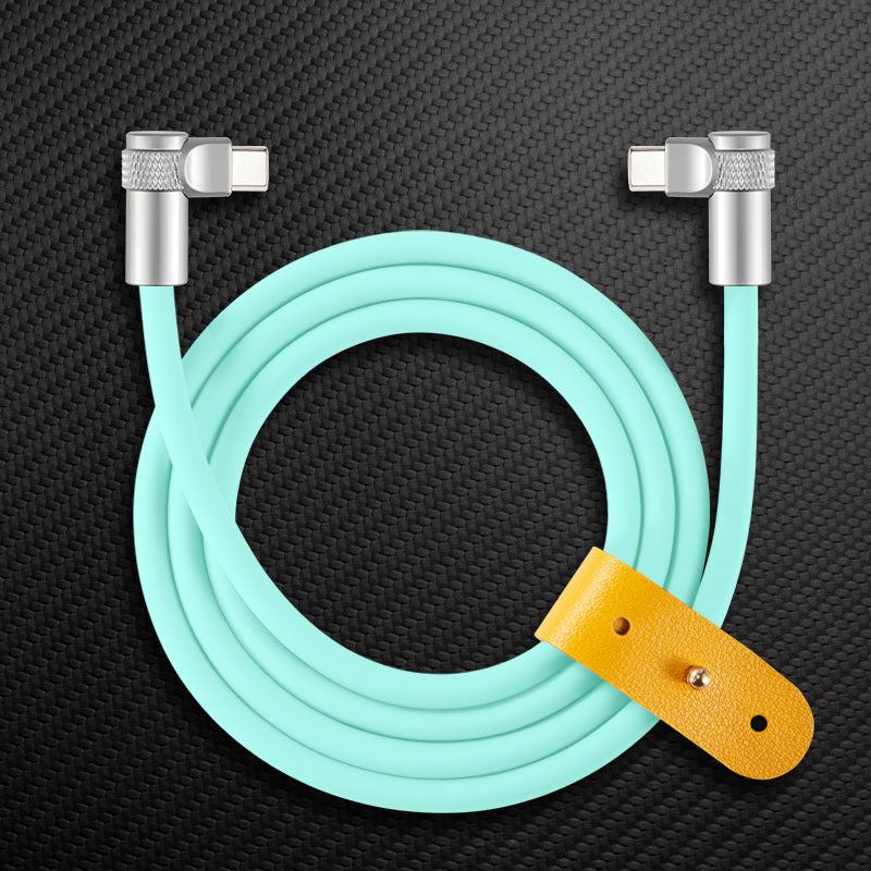 Mint green right angle USB-C to Lightning cable with yellow strap