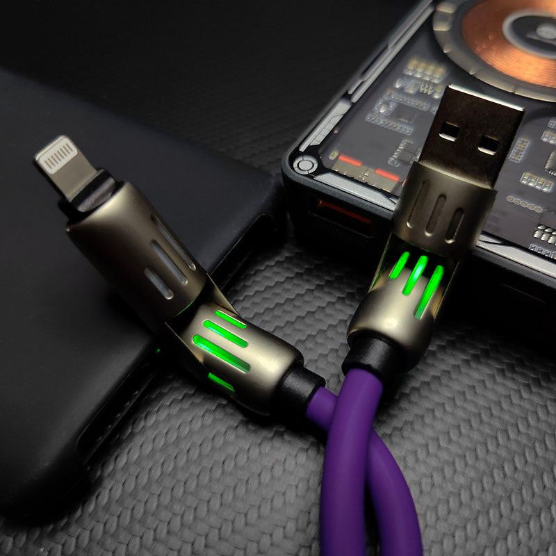 Dual-end view of ChubbyCable connectors featuring active LED charging indicators