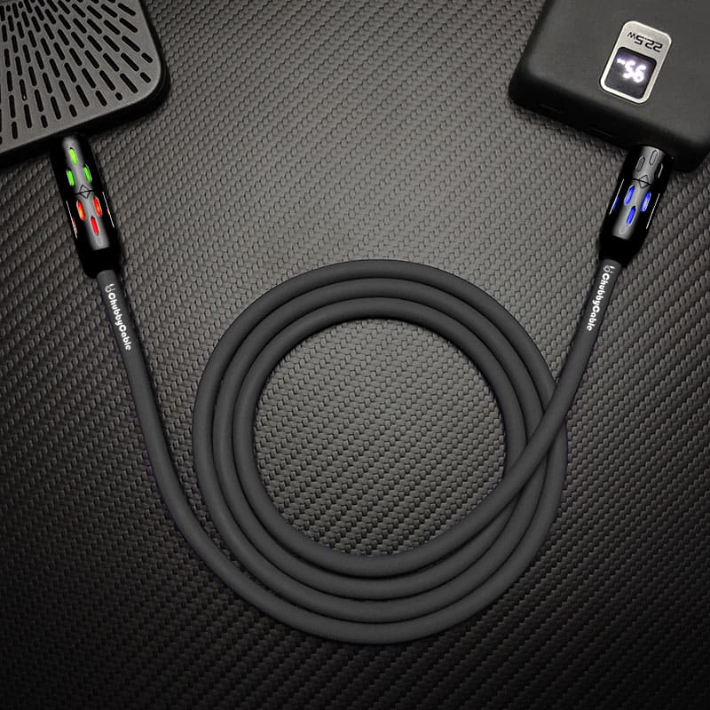 ChubbyCable 4-in-1 fast charging cable with vibrant LED indicators