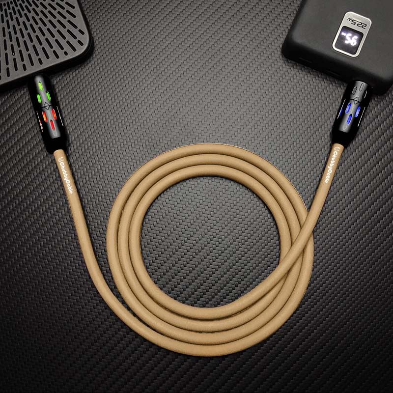 Beige ChubbyCable charging cable with blue LED light
