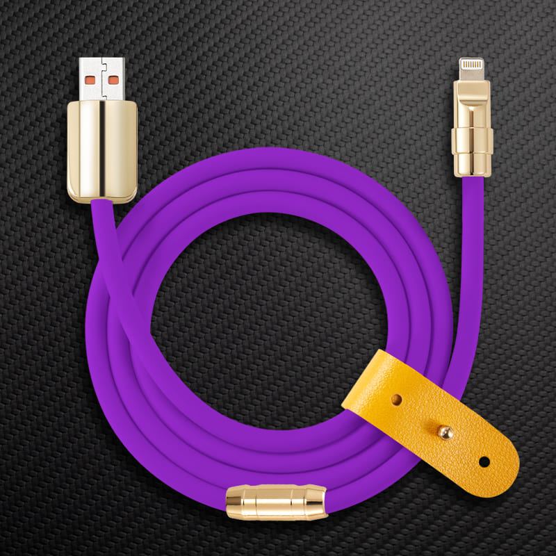 Purple Chubby Cable with gold connectors and yellow organizer strap.