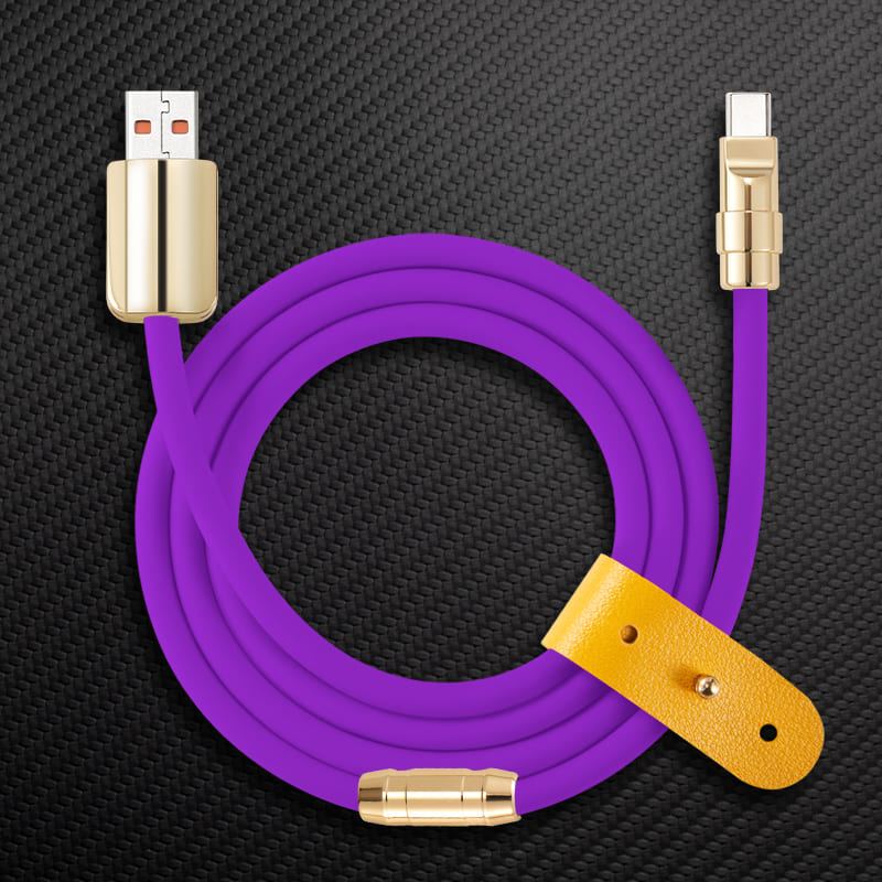 Purple silicone USB to USB-C charging cable with gold connectors