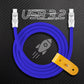 Royal blue USB 3.2 Gen data cable coiled with a yellow leather cable tie.
