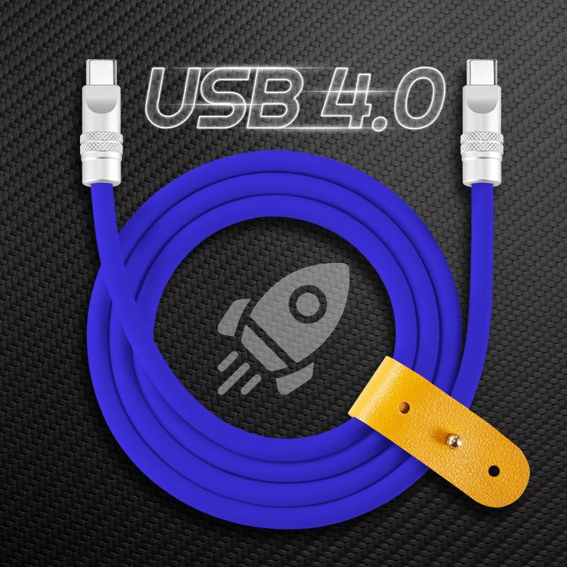 High-speed royal blue USB 4.0 Type-C cable with rocket icon background.