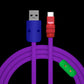 Purple silicone USB-A to USB-C charging cable with blue and red housings.