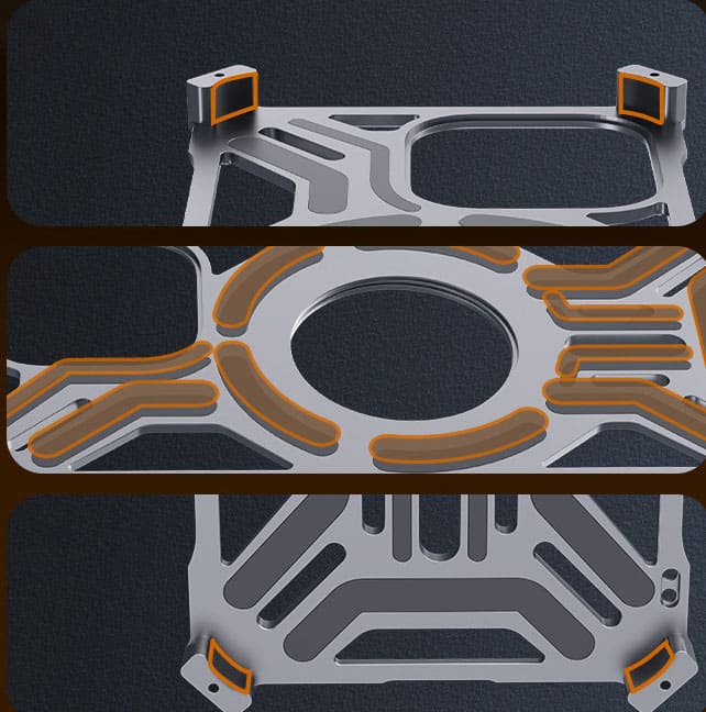 Interior view of metal phone case padding