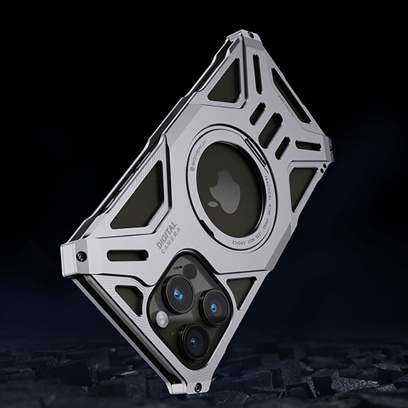 Silver metal phone case with magnetic ring