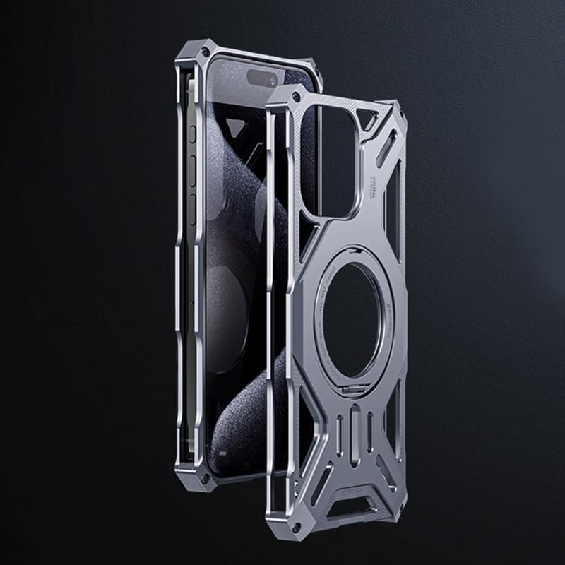 Modern silver metal protective phone case