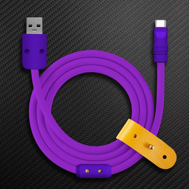 Purple Chubby Cable USB-A to Type-C heavy duty charging cord with yellow leather strap.