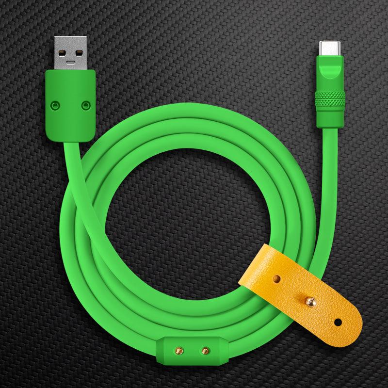 Green USB-A to USB-C charging cable with strap