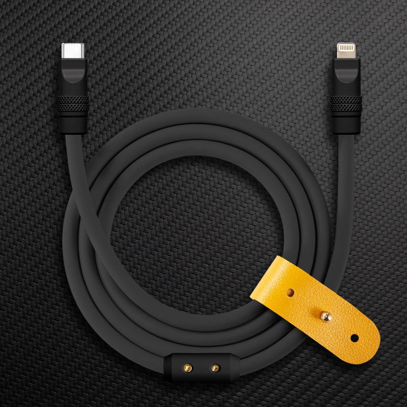 Durable black Type-C to Lightning fast charging cable for iPhone and iPad.