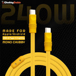 Mono Chubby 240W fast charging cable banner for Apple and Android devices.