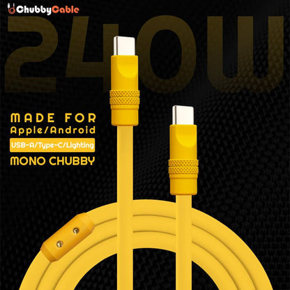 Mono Chubby 240W fast charging cable banner for Apple and Android devices.