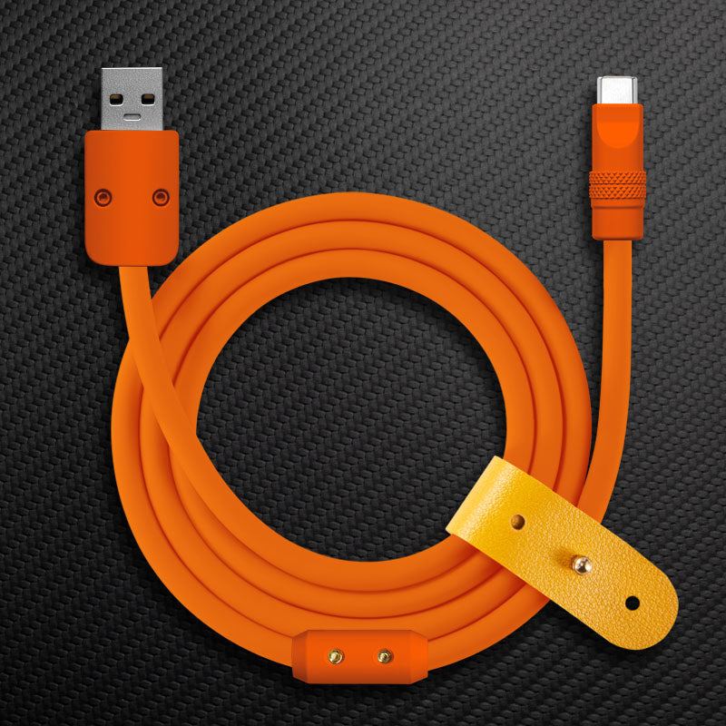 Orange USB-A to USB-C heavy duty charging cable with leather strap