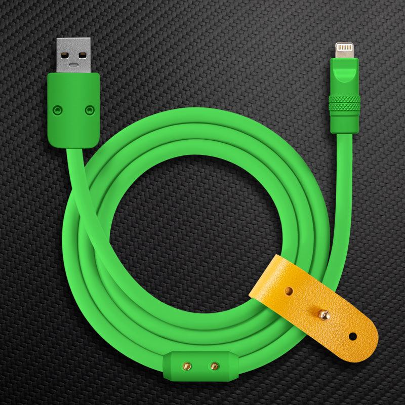 Green USB-A to Lightning phone cable with strap