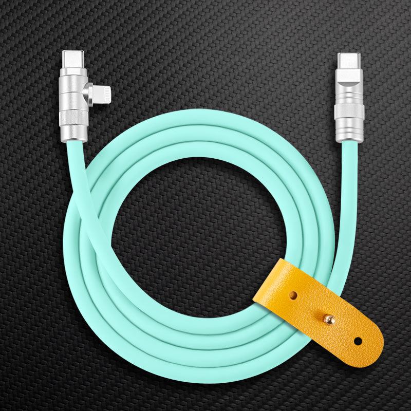 Orange durable USB charging cable with yellow leather strap