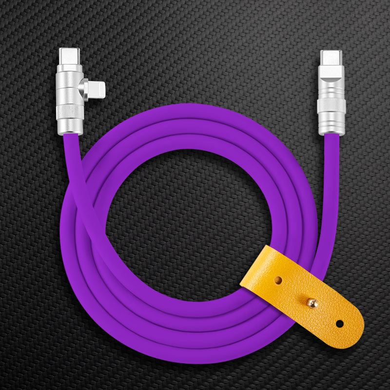 Black heavy duty USB cable with yellow leather organizer strap