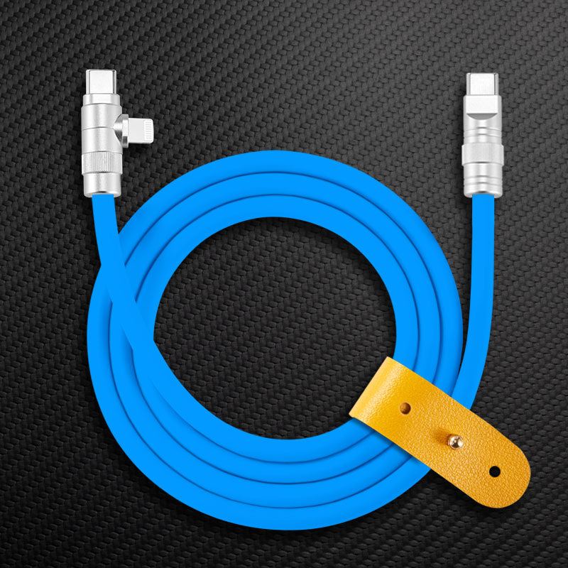 Green Chubby Cable USB-C to USB-C and Lightning 2-in-1 charging cable with leather strap