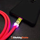 Pink glowing heavy duty charging cable plugged into a smartphone
