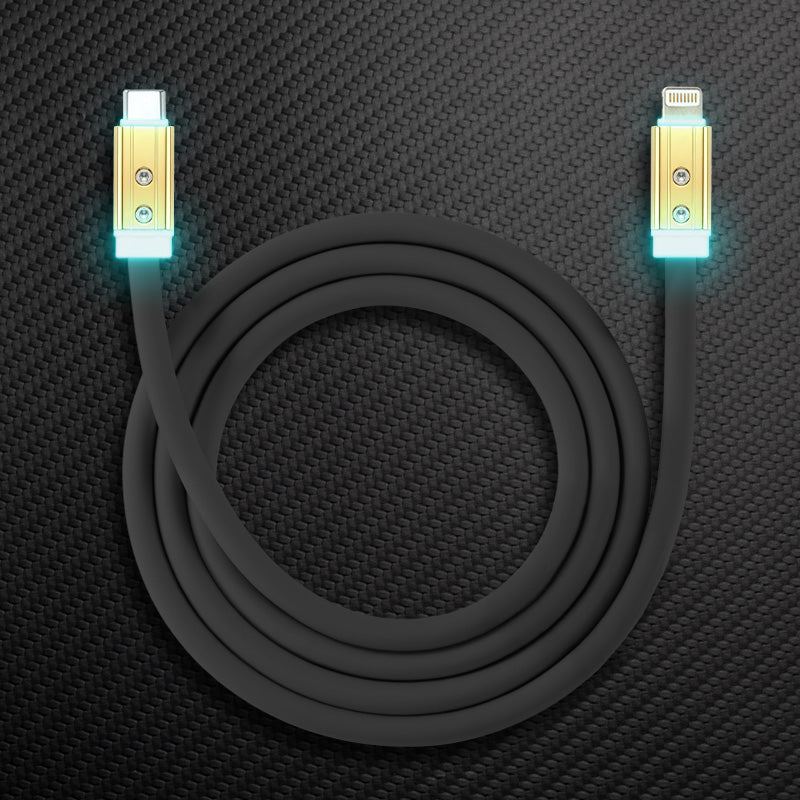 Black Neon Chubby USB-A to Type-C charging cable with glowing gold connectors.