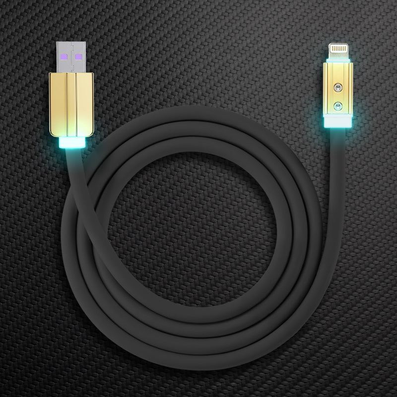 Black USB to Lightning glowing iPhone charging cable