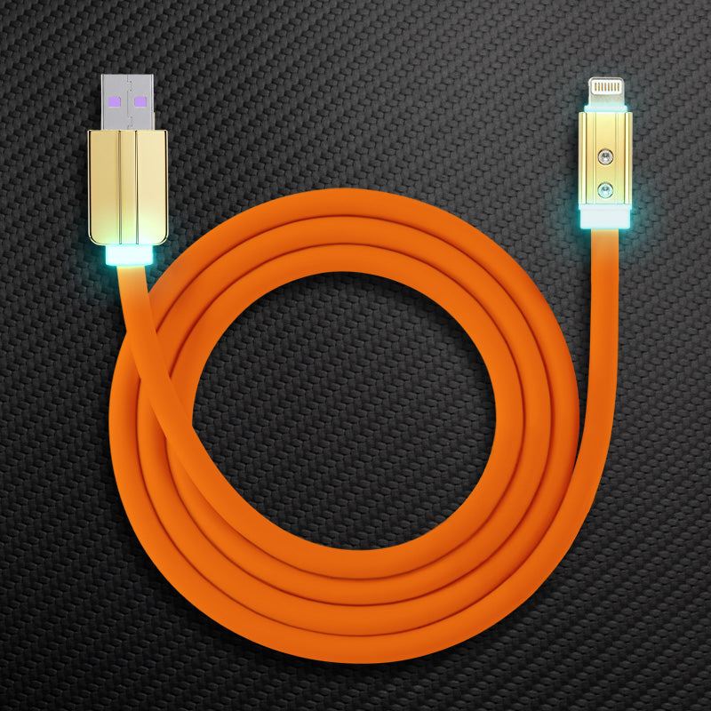 Orange Neon Chubby USB-A to Lightning iPhone charger cable with gold plug.