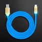 Blue thick silicone USB to USB-C charging cord with glowing LED ends.