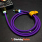Purple silicone fast charging cable with yellow leather strap