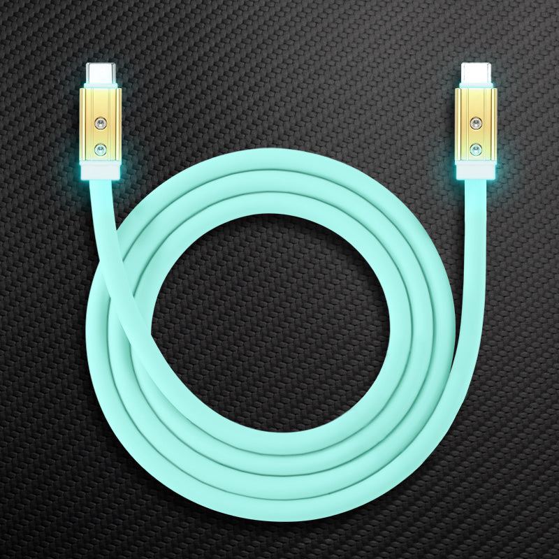 Mint green dual USB-C thick charging cable with metal connectors