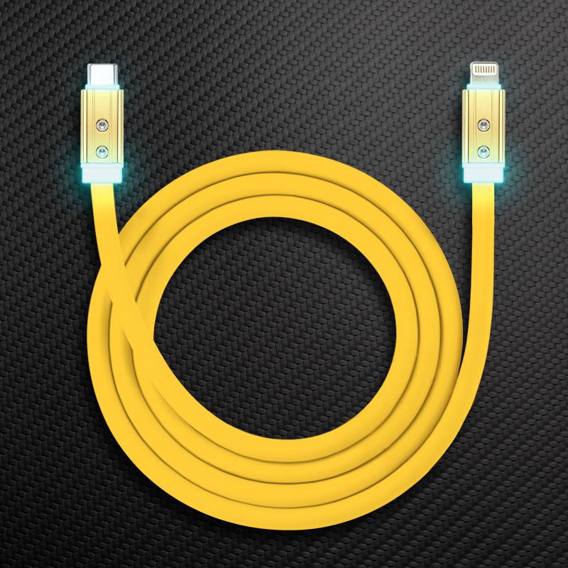Yellow USB-C to Lightning glowing iPhone charging cable