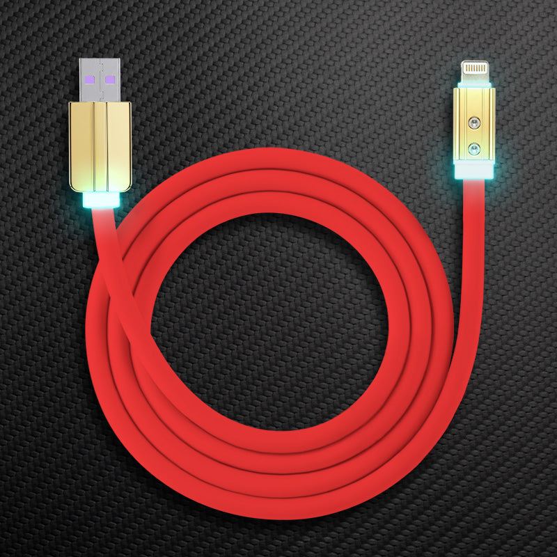 Red USB to Lightning glowing iPhone charging cable