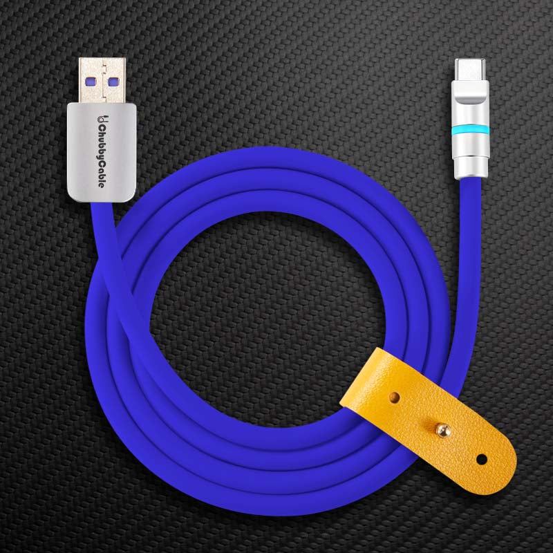 Blue ChubbyCable USB-A to USB-C cable with strap
