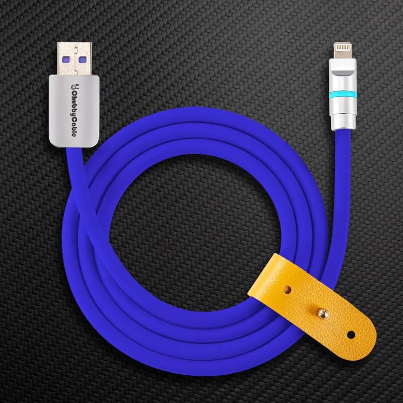 Blue ChubbyCable USB-A to Lightning cable with strap