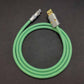 Braided green and blue USB-A to USB-C charging cable
