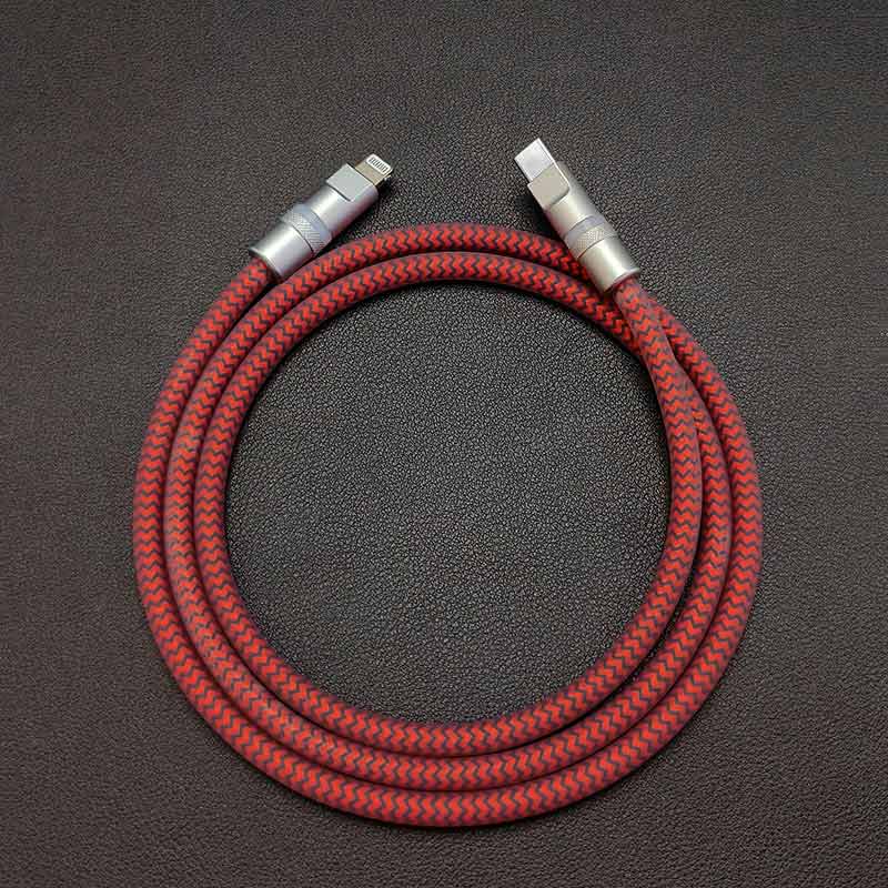Braided red and black Lightning to USB-C charging cable