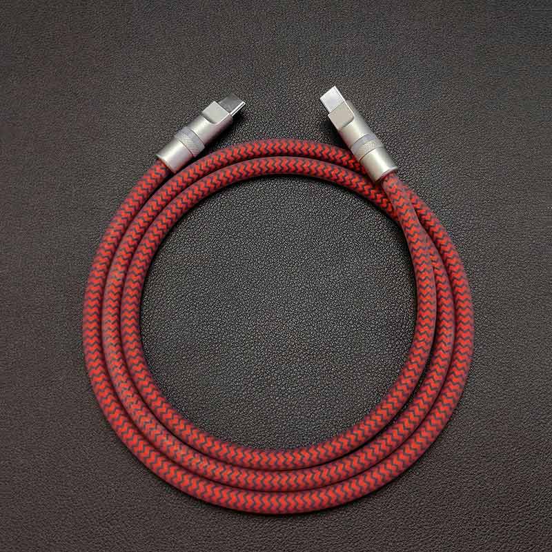 Red and black braided USB-C to USB-C cable