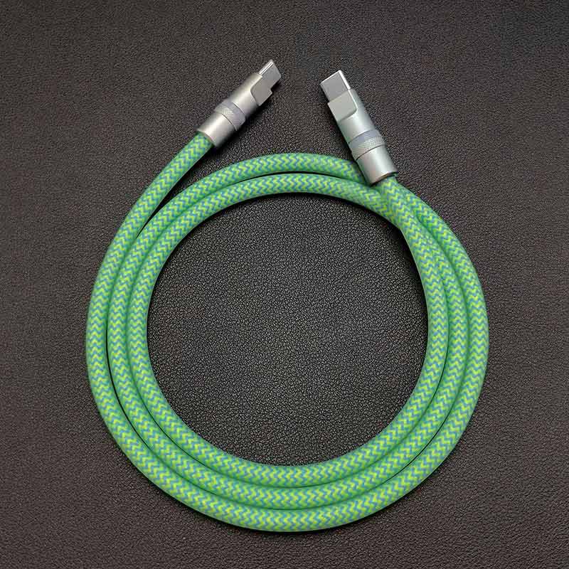 Braided green and blue dual-head USB-C charging cable