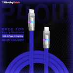 Blue ChubbyCable fast charging cable with neon light indicator