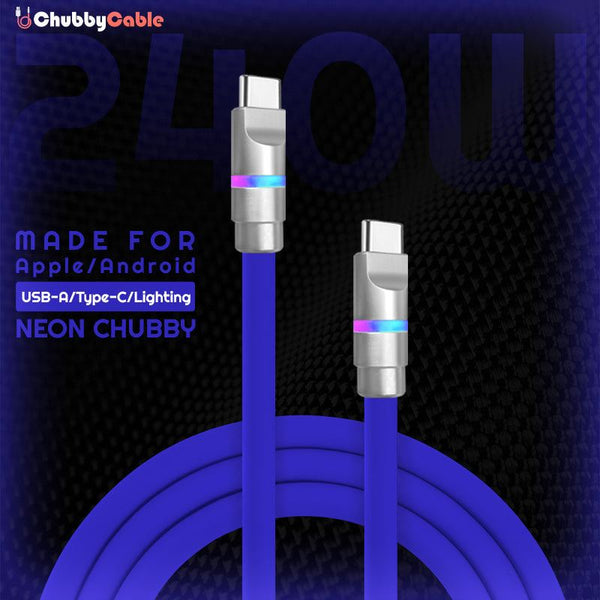 Blue ChubbyCable fast charging cable with neon light indicator