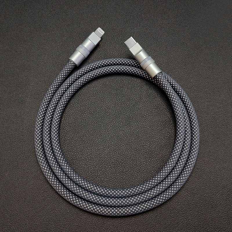 Grey braided Lightning to USB-C charging cable