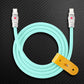 Mint green Type-C to Lightning silicone cable with yellow leather organizer strap.