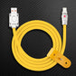 Yellow USB-A to Lightning heavy-duty fast charging cable with leather strap.