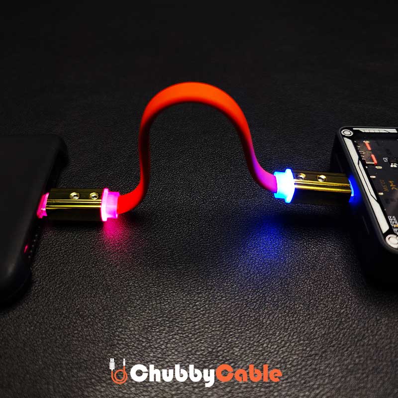 ChubbyCable red silicone short fast charging cord with glowing LED ends