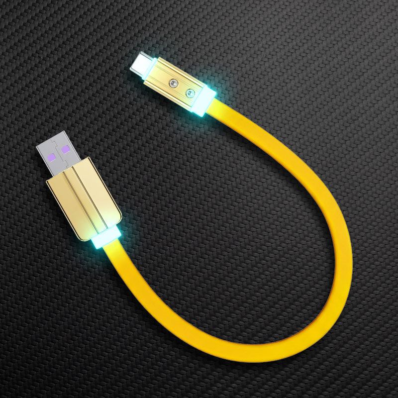 Yellow Neon Chubby USB-A to Type-C glowing LED fast charging cable